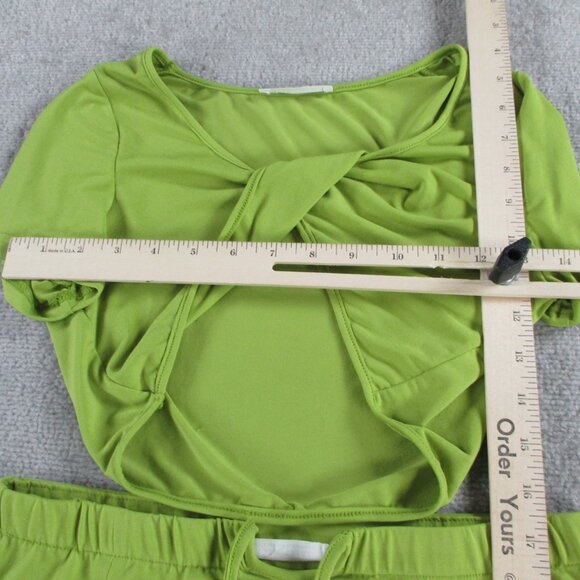12th Tribe Top and Skirt Set Womens Small Green Twist Cropped EUC - Picture 6 of 10